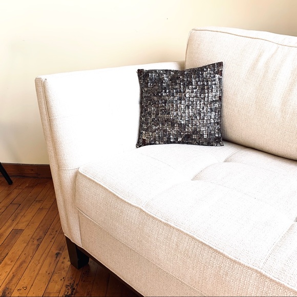 Brown embellished accent pillow - Beaded w/ iridescent “shells” 13” x 13” square - Picture 1 of 10